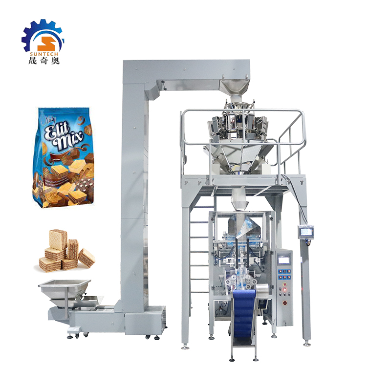 Suntech Automatic Wafer Small Biscuits Cookies Quad Bag Gusset Bag Vertical  Packing Machine