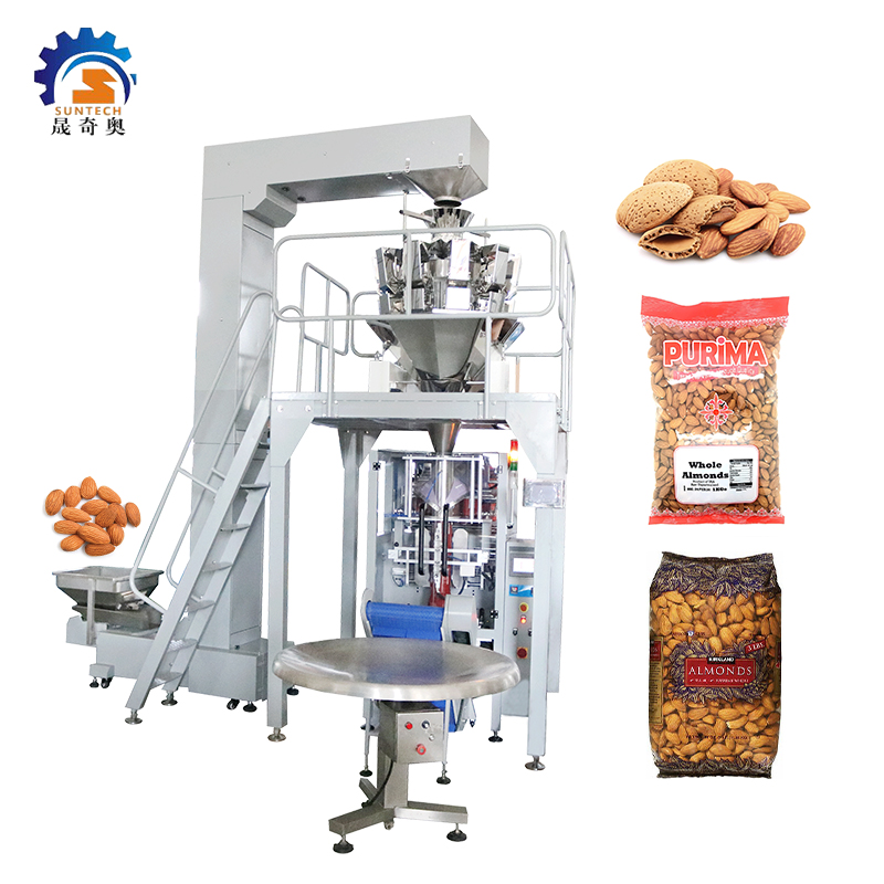Automatic 250g 2kg Almonds Nuts Vertical Weighing Packing Machine With 10 Heads Weigher