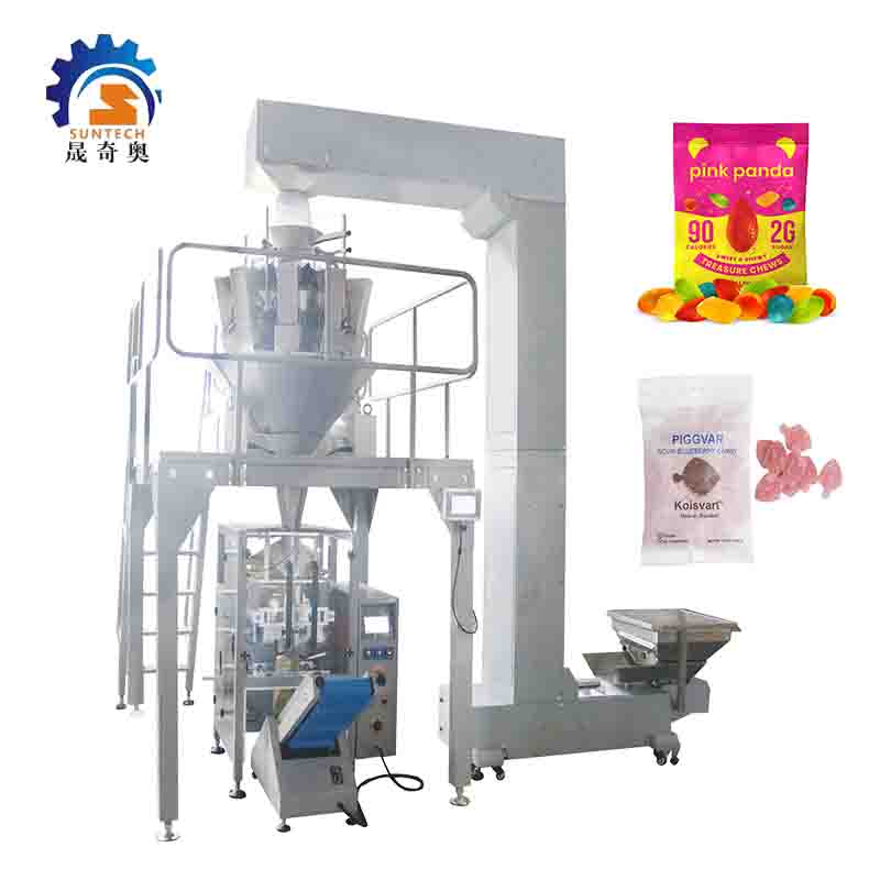 Automatic 125g 340g Soft Juice Candy Lollipop Gummies Filling Packing Machine With Multihead Weigher