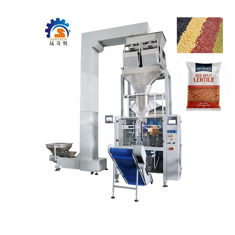 Full automatic 1kg 2kg 5kg 10kg 15 kg Rice Sugar Soy Beans Grains Lentil Fish Feed Pellet Filling Sealing Packing Machine