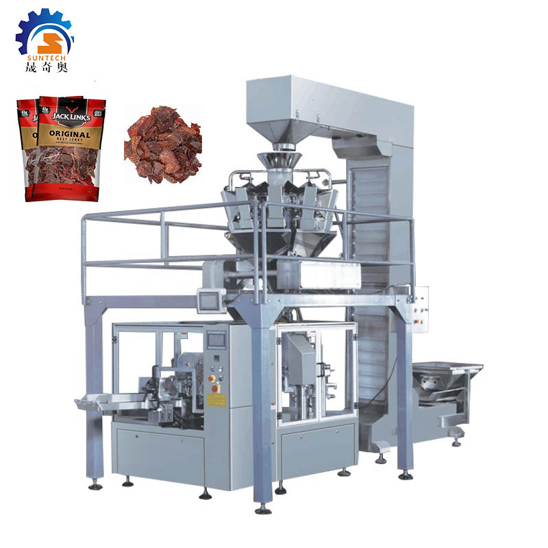 ully Automatic Multi-function premade bag Stand-up Pouch Packaging Dried Meat Biltong Beef Jerky Packing Machine For Dry Pork