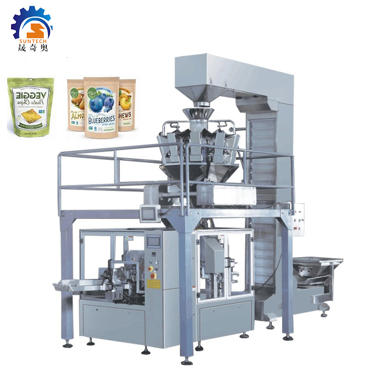 Automatic doypack pouch candy chocolate ball chips snack seeds grains dried fruit food premade bag packing machine