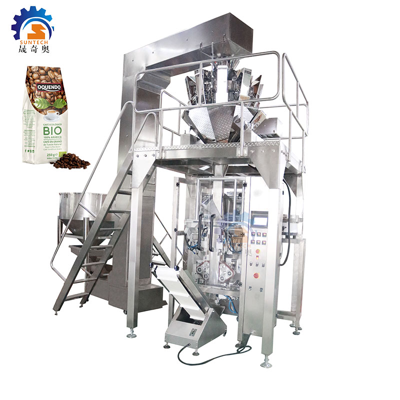 Automatic 250g 500g 1kg green coffee bean packing machine with coffee valves