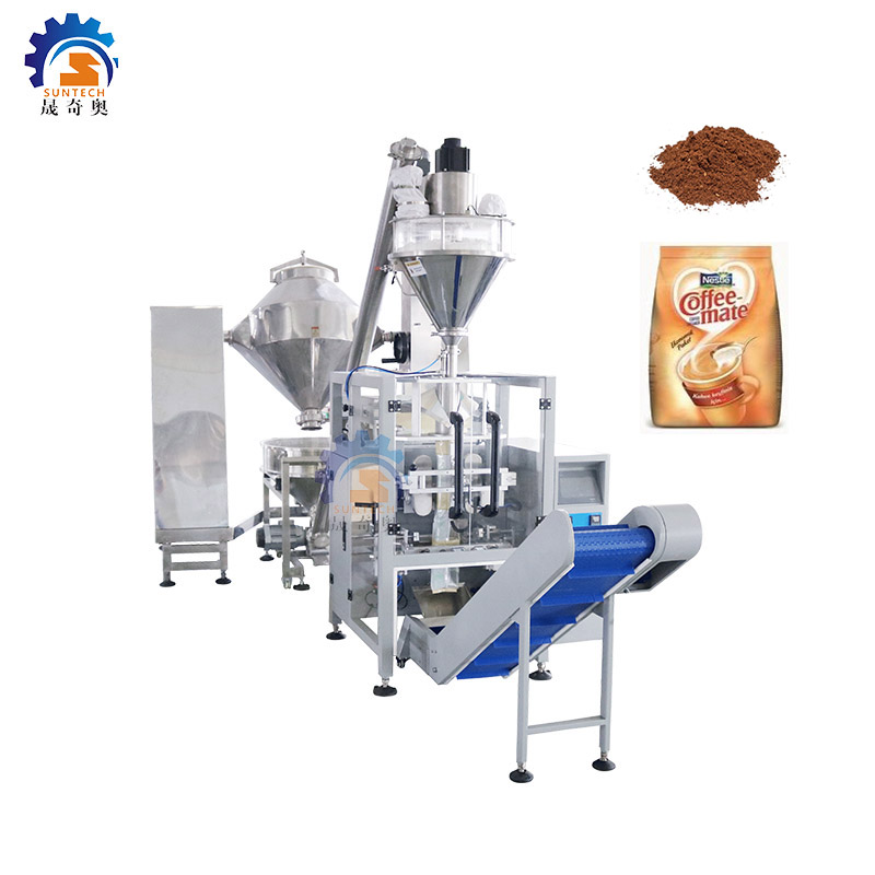 Automatic vertical filling 250g 500g 1kg instant coffee cocoa chocolate milk powder packing machine with mixer