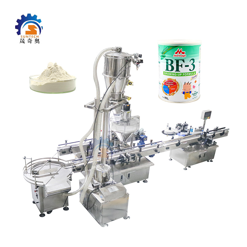 Automatic Powder Machine Baby Drink Milk Powder Plastic Can Filling Capping Packing Machine