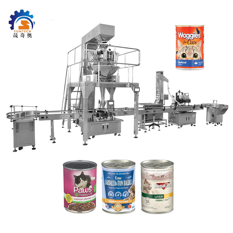Granule Cat Foods Pet Foods Salmon Dinner 500g Tin Can Packing Capping Machine With Z Elevator