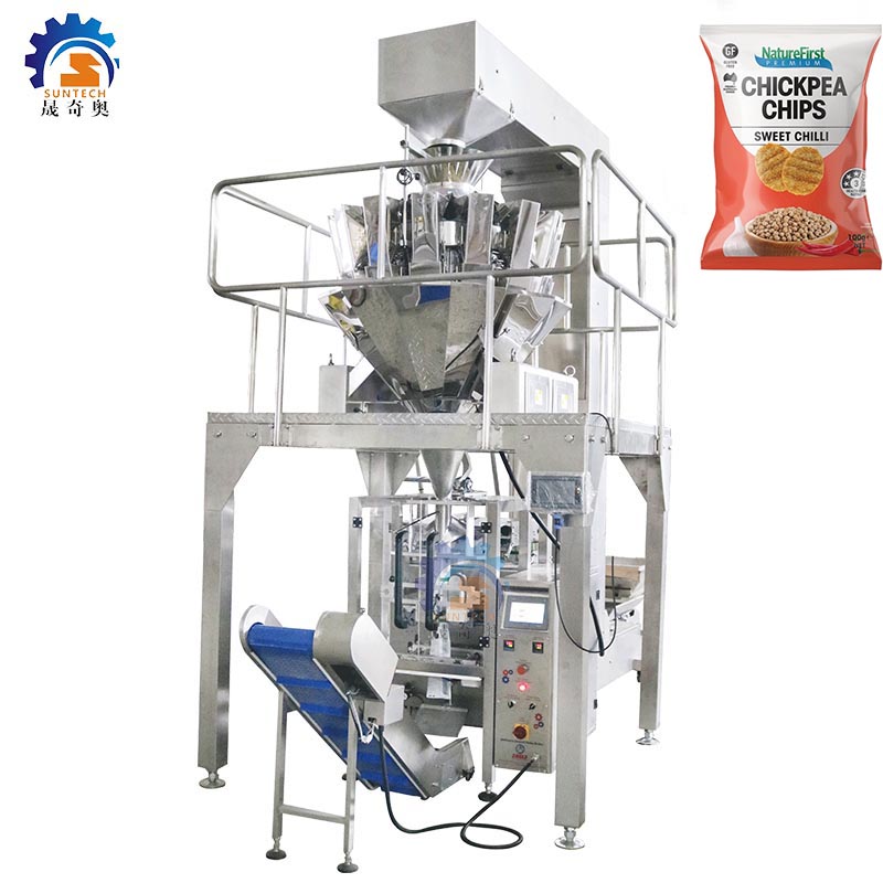 Fully automatic 50g 100g healthy chickpea banana chips snacks broad beans food vertical packing machine