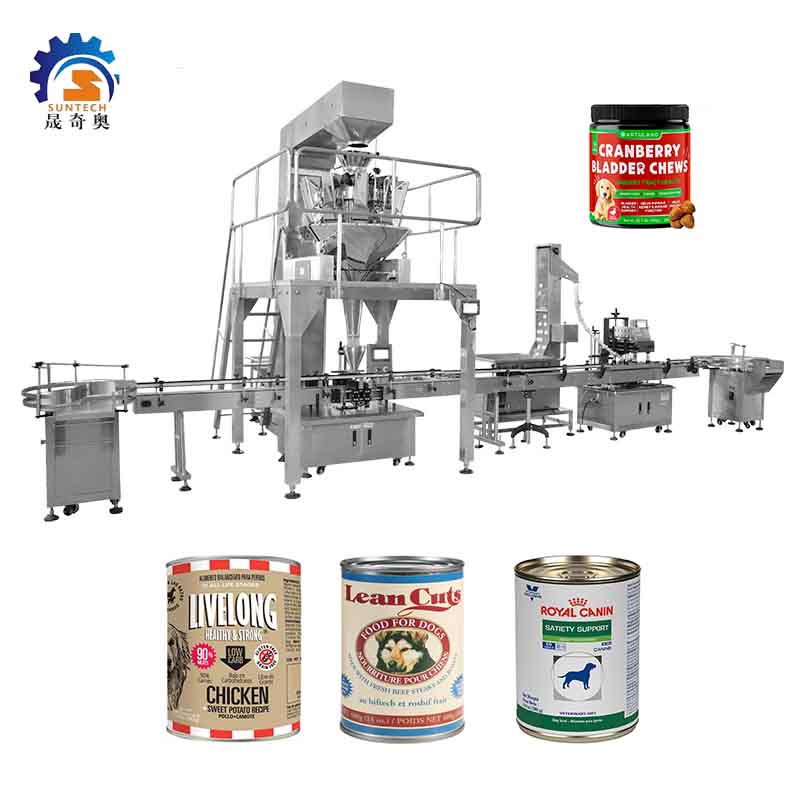 Automatic Granule 330g Cranberry Bladder Chews Pet Foods Can Packing Capping Machine With Weigher
