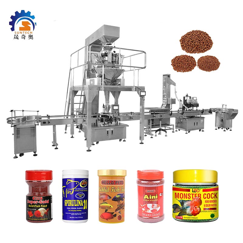 Automatic Granule Spirulina Gold Fish Foods Mixed Foods  Plastic Bottle Packing Capping Machine