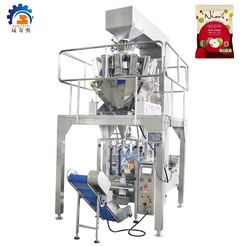 Fully automatic 50g 100g 250g  fruit apple crisp snacks broad beans food vertical packing machine