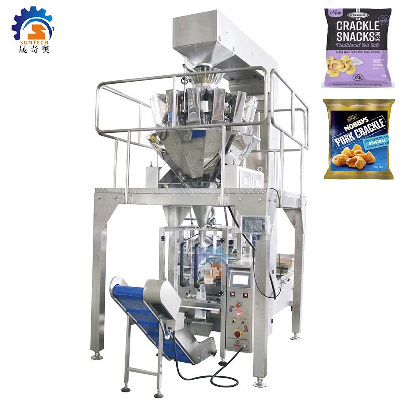 Fully automatic 30g 50g puffed pork crackle chips snacks nuts food vertical packing machine