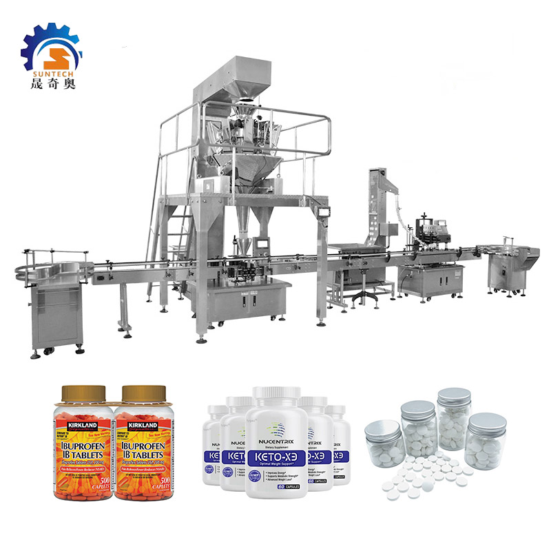 Automatic Granule Ibuprofen Ib Tablets Medicine Pills Drugs Bottles Cans Capping Packing Machine