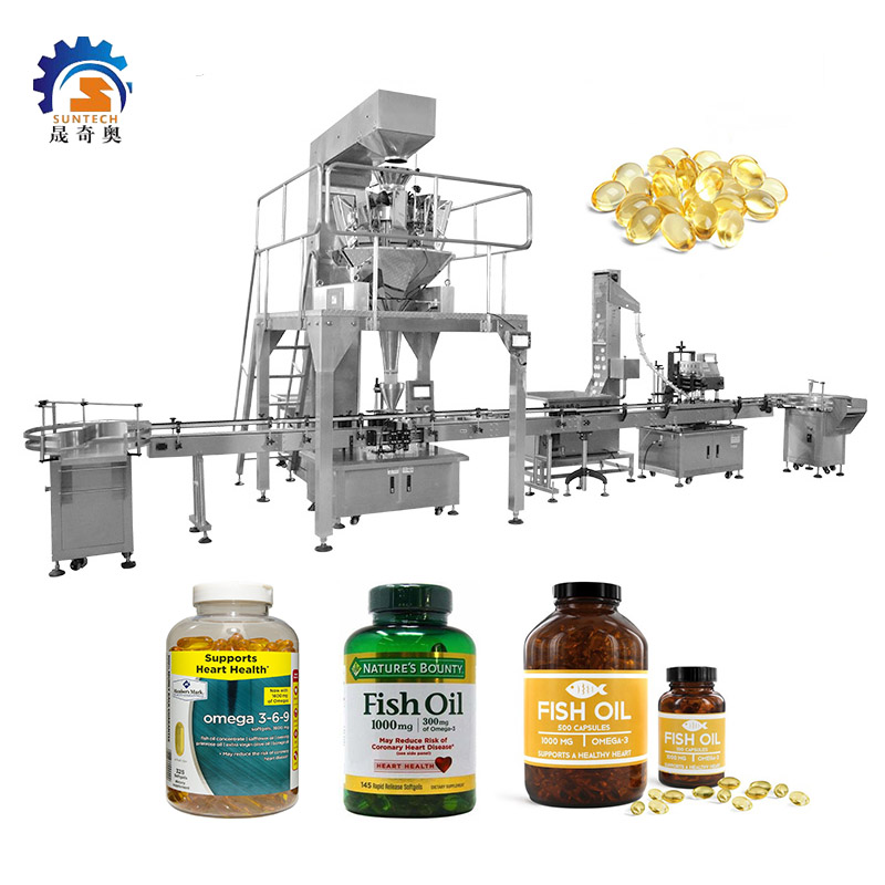 Automatic Granule 1000g Health Products Fish Oil Capsules Bottles Cans Capping Packing Machine
