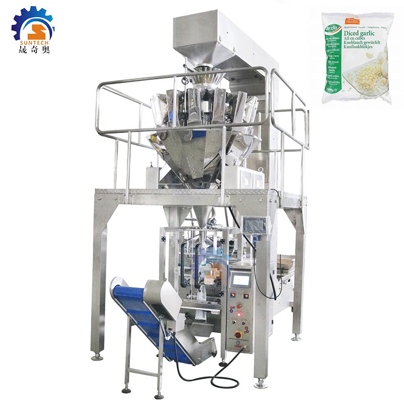Fully automatic 500g 1kg 5kg vegetable peeled garlic chooped onion frozen food vertical packing machine