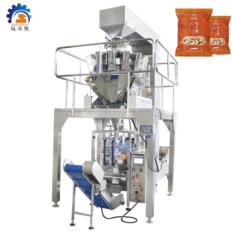 Full automatic shelled roasted peanut cashew food vertical vffs packing machine with multihead weigher