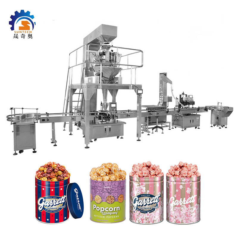 High Accuracy Granule Cherry Flavor Popcorn Chops Foods Metal Can Jar Filling Weighing Machine